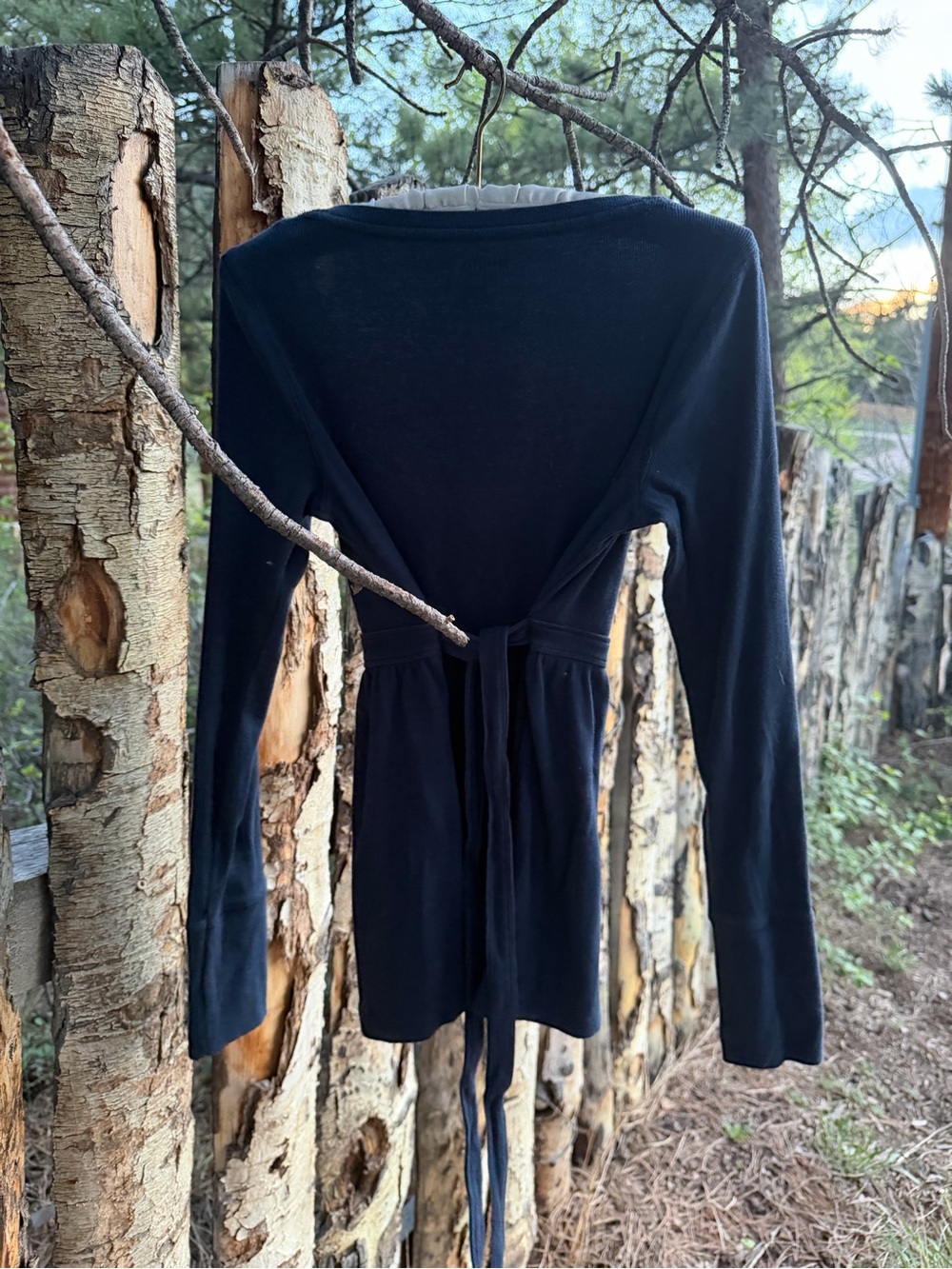 Hollister Navy Tie Back Long Sleeve Babydoll Top